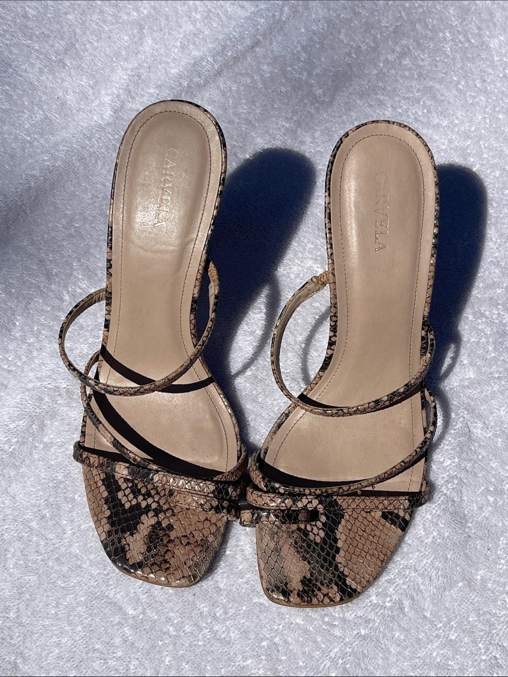 CARVELA Brown Snake-Print Strappy Heeled Sandal